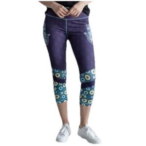 Kali Capri Purple Boho Leggings with Stretchy Fit Peloton Bike Yoga Miami Fit L